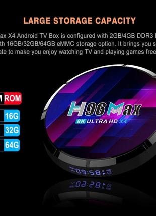 Смарт тв приставка smart tv h96 max x4 4/64 android 11 андроид wifi медиаплеер тв бокс 8k vs10 фото