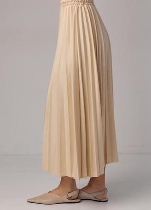 Плиссированная юбка миди - бежевый цвет, m (есть размеры)5 фото