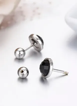 Срібні сережки з натуральним чорним оніксом3 фото