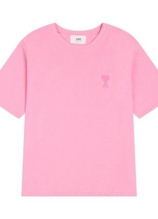 Женская футболка из плотной ткани ami paris розовый1 фото