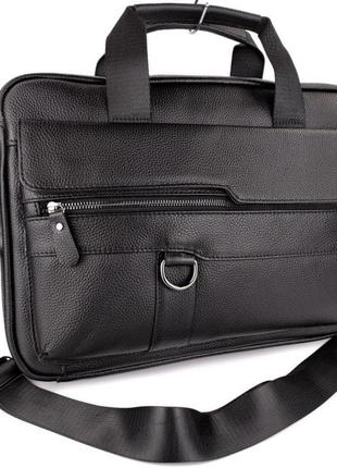 Кожаная черная мужская сумка-портфель для документов и ноутбука fn-836722 фото