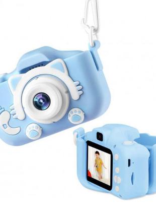 Дитячий цифровий фотоапарат smart kids kitty камера з 2"екраном із вбудованими іграми r-17 котик, блакитний