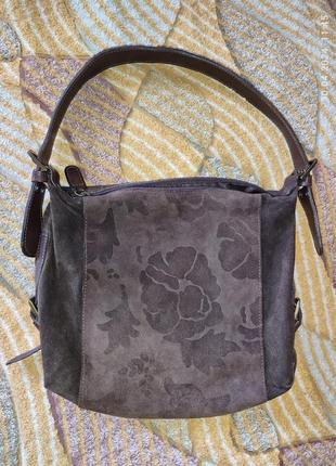 Темно-коричнева замшева сумка з квітами vera pelle