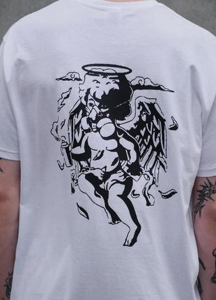Мужская оверсайз футболка с принтом without respirator white5 фото
