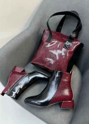 Комбіновані ботильйони kiki натуральна шкіра лак зима демі