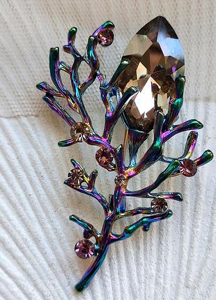 Брошка- кулон гілочка 7,6 см, гілка, квітка, корали.