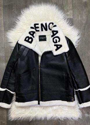 Новая кожаная дубленка авиатор в стиле balenciaga косуха с эко-мехом s-m 44-46