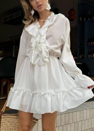 Женское летнее миги платье с длинным рукавом спущенное на плече ткань шифон черный молочный9 фото