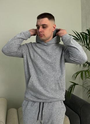 Мужское худи серый меланж, базовый base тринитка петля