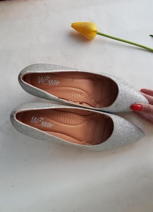 Серебристые серебряные туфельки в мелких блестках woww5 фото