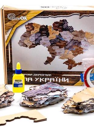 Мапа україни двошарова дерев'яна, настінна, коричнева р. 60*90 см. 90609 puzzleok