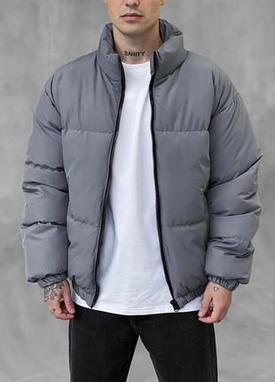 Дутый оверсайз пуффер в сером цвете