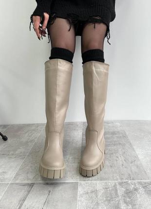 Сапоги женские трубы, бежевые, демисезон