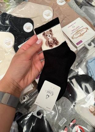 Набор 2 пары носочки черные молочные с мишками мишкой кашемир шерстяные на осень...