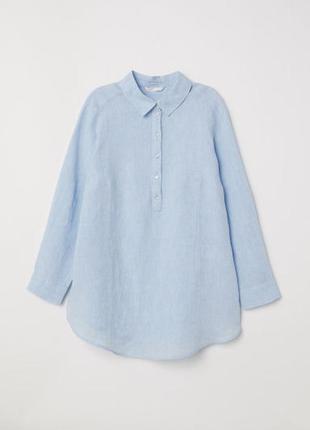 Голубая льняная рубашка просторного кроя h&amp;m (100% лен)2 фото