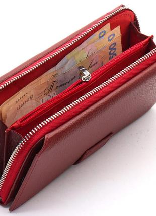 Бордовый женский кошелек из натуральной кожи с блоками для карт st leather st2288 фото