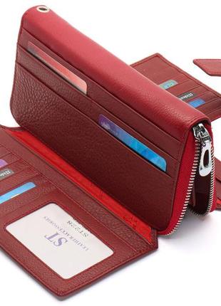 Бордовый женский кошелек из натуральной кожи с блоками для карт st leather st2289 фото