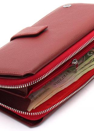 Бордовый женский кошелек из натуральной кожи с блоками для карт st leather st2287 фото