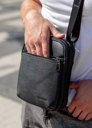 Чоловіча сумка через плече з натуральної шкіри tiding bag td-2031 чорний9 фото