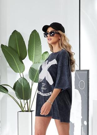 100% бавовна ‼️ турочница женская футболка в стиле тай-дай оверсайз, удлиненная футболка женская / мод 240083 фото