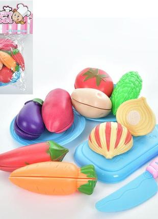 Дитяча іграшка продукти що розрізаються на липучці, дощечка, ніж, тарілки, овочі 8 шт, 992-2, кульок, 21-31-6