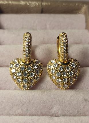 Сережки сердечко в камінцях