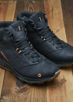 Чоловічі зимові черевики у стилі merrell з натуральної шкіри та хутра, зимние ботинки на меху