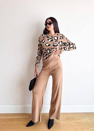 Стильный прогулочный брючный костюм-двойка