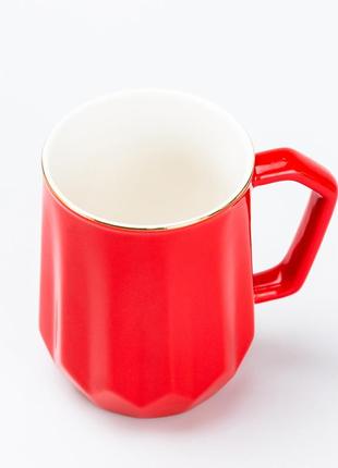 Чашка керамічна для чаю та кави 400 мл гуртка універсальна червона2 фото