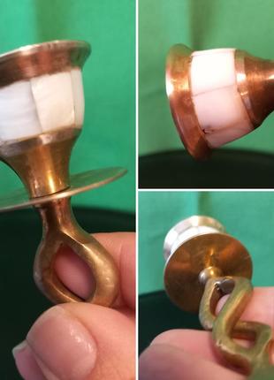 Винтаж латунный подсвечник с инкрустацией из перламутра, 60-е годы