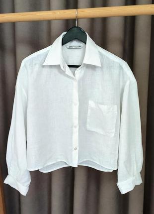 Стильная укороченная льняная рубашка оверсайз zara 🔥🔥🔥5 фото