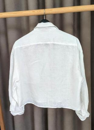 Стильна укорочена лляна сорочка оверсайз zara 🔥🔥🔥6 фото
