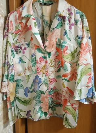 Роскошная блуза zara, рубашка в бельевом стиле, уличная пижама🌺9 фото