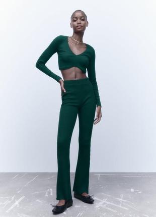 Зеленый изумрудный костюм в рубчик, повседневный костюм zara