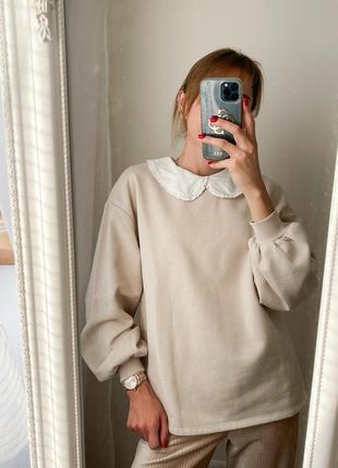 Бежевый свитшот кофта с воротничком h&m