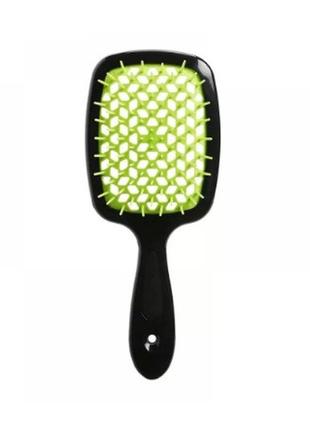 Продувная широкая расческа janeke для укладки волос и сушки феном superbrush plus hollow comb черная ручка2 фото