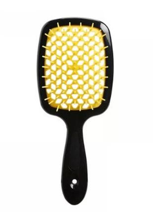 Продувная широкая расческа janeke для укладки волос и сушки феном superbrush plus hollow comb черная ручка3 фото