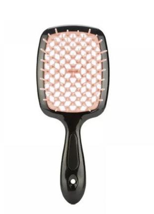 Продувная широкая расческа janeke для укладки волос и сушки феном superbrush plus hollow comb черная ручка7 фото