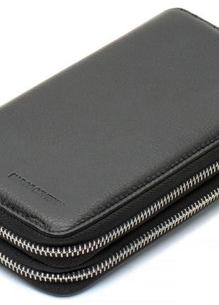 Чорний чоловічий гаманець-клатч на дві блискавки з натуральної шкіри marco coverna mc-801