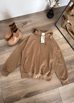 Жіноче худі сукня подовжене з флісом bershka руде бежеве новий довга кофта оверсайз
