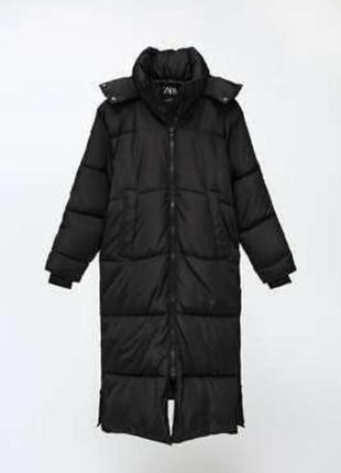 Длинный теплый пуховик zara (искусственный наполнитель)