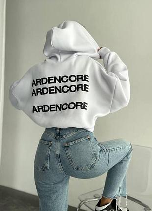 Sale🔥укорочена біла кофта з надписом ardencore на спині xs s m 42 44 46 ⚜️ худі на флісі білий колі2 фото