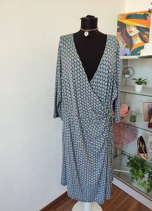 Батальна стильна сукня міді ,квітковий принт імітація запаху віскоза2 фото