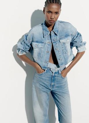 Джинсовая куртка zara укорочена