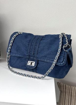Сумка винтажная темно синего цвета джинсовая