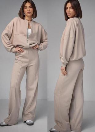 Трендовий теплий спортивний флісовий костюм в стилі zara бомпер палаццо