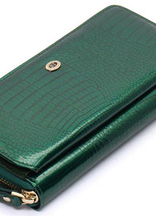 Гаманець зелений лаковий з натуральної шкіри із блоком для карток st leather s7001a