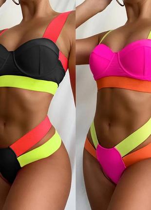 Чёрный купальник женский раздельный, купальник на высокой посадке, купальник с высокими плавками модный