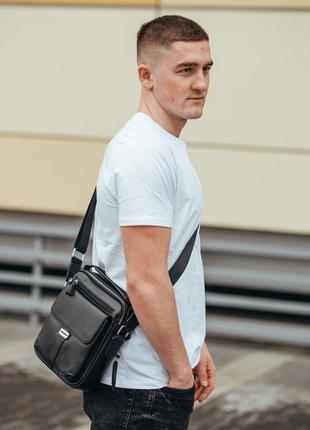 Мужская сумка через плечо из натуральной кожи tiding bag 1079734 черная3 фото