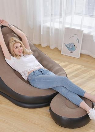 Надувной диван с пуфом air sofa comfort надувное велюровое кресло с пуфиком (116х98х83см и 62х62х31см)2 фото